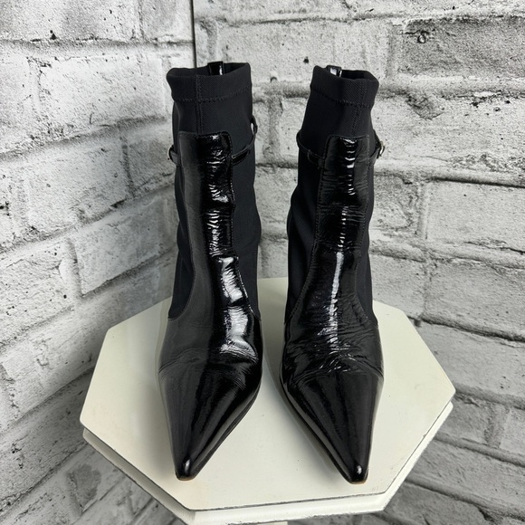 Donald J Pliner Black Patent Leather Pointy Toe Sock Ankle Boots Booties - Picture 3 of 10